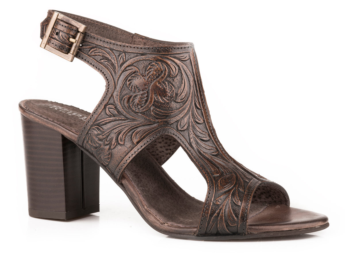 Roper Womens Brown Floral Tooled Leather