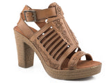 Roper Womens Beige Tooled Sandal - Roper