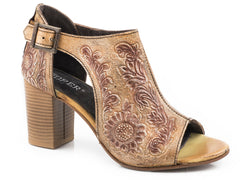 Roper Womens Beige And White Floral Tooled Leather