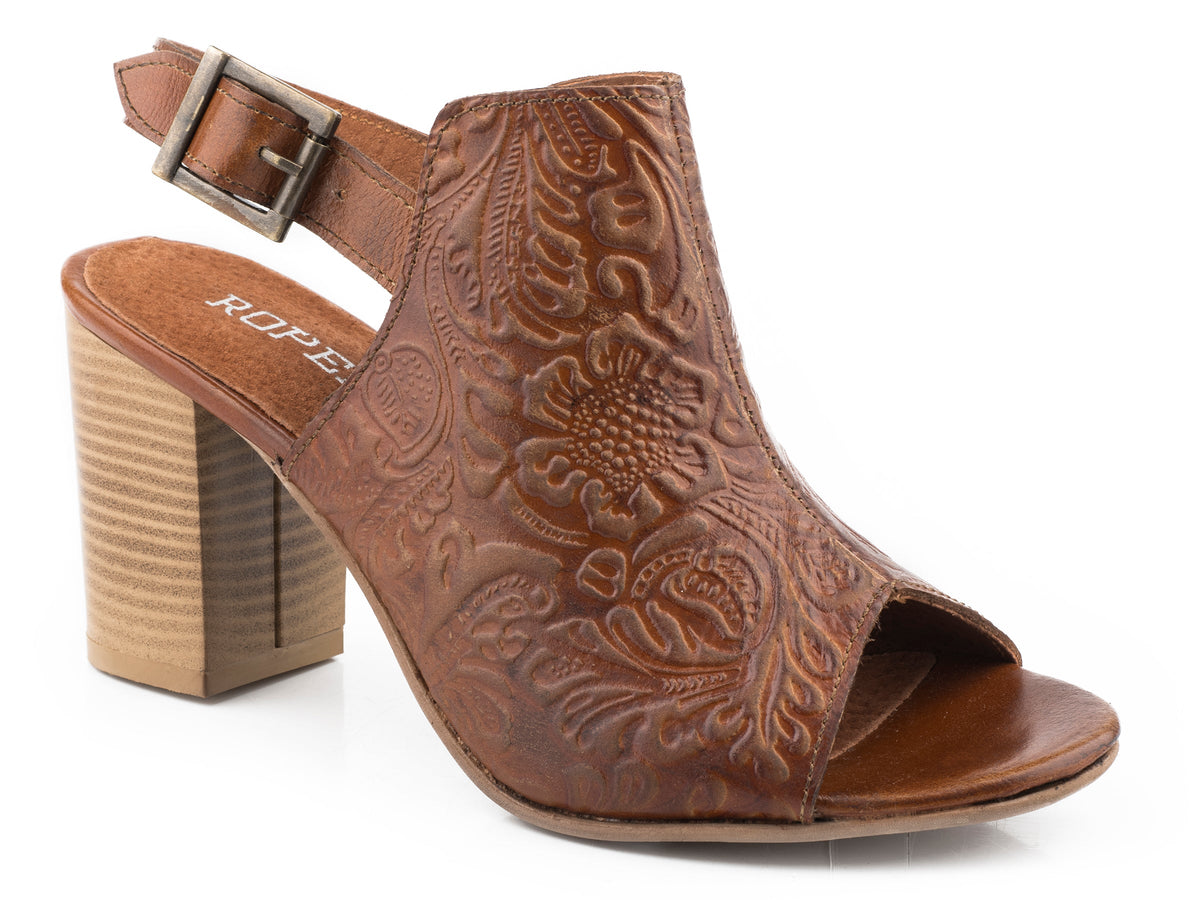 Roper Womens Tan Floral Embossed Leather
