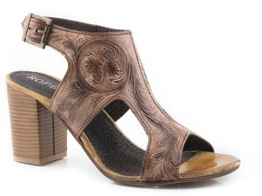 Roper Womens Beige Floral Tooled Leather - Roper