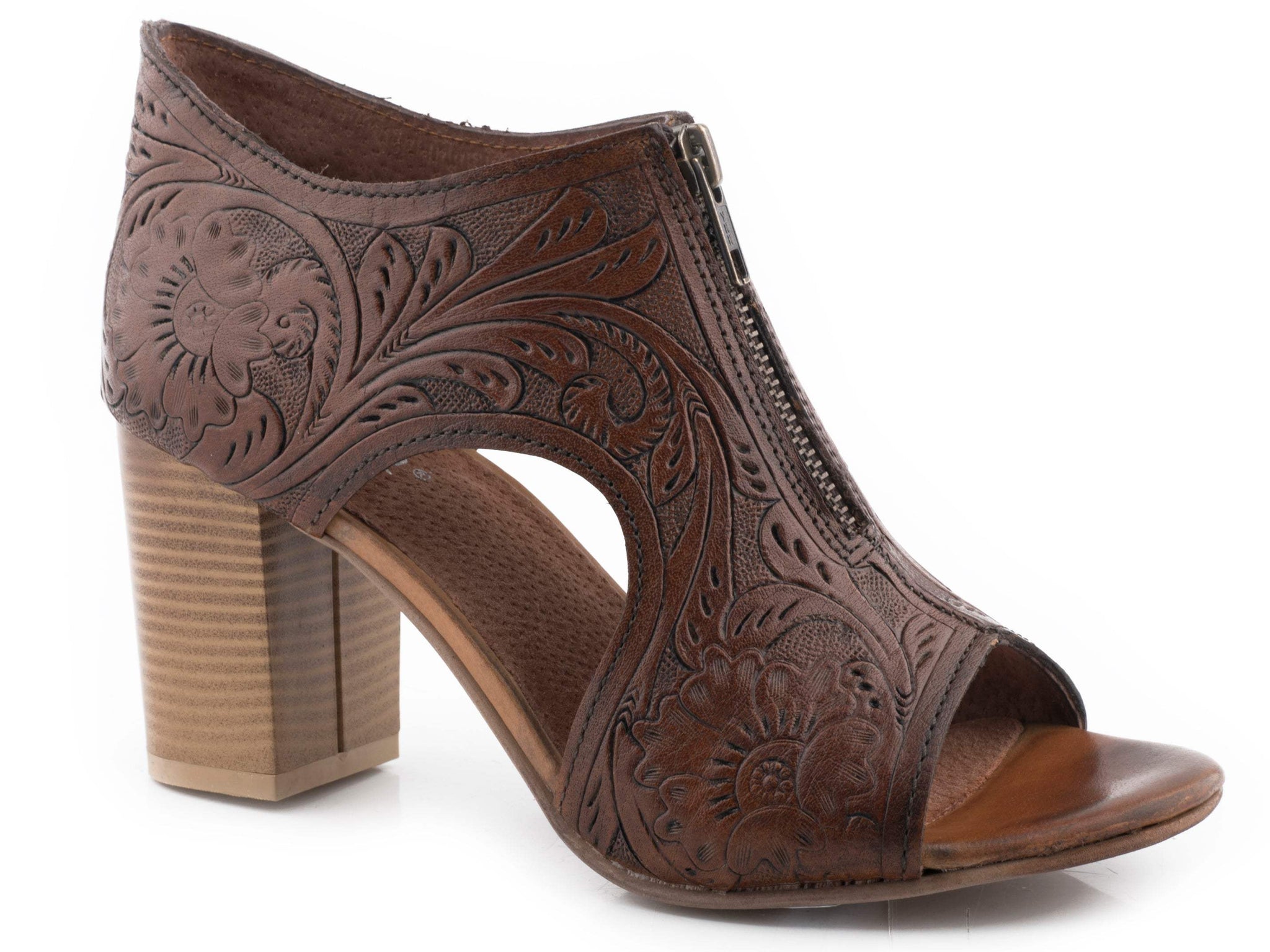 Roper Womens Brown Tooled Leather Front Zip - Roper - Flyclothing LLC