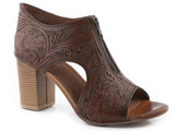 Roper Womens Brown Tooled Leather Front Zip - Roper