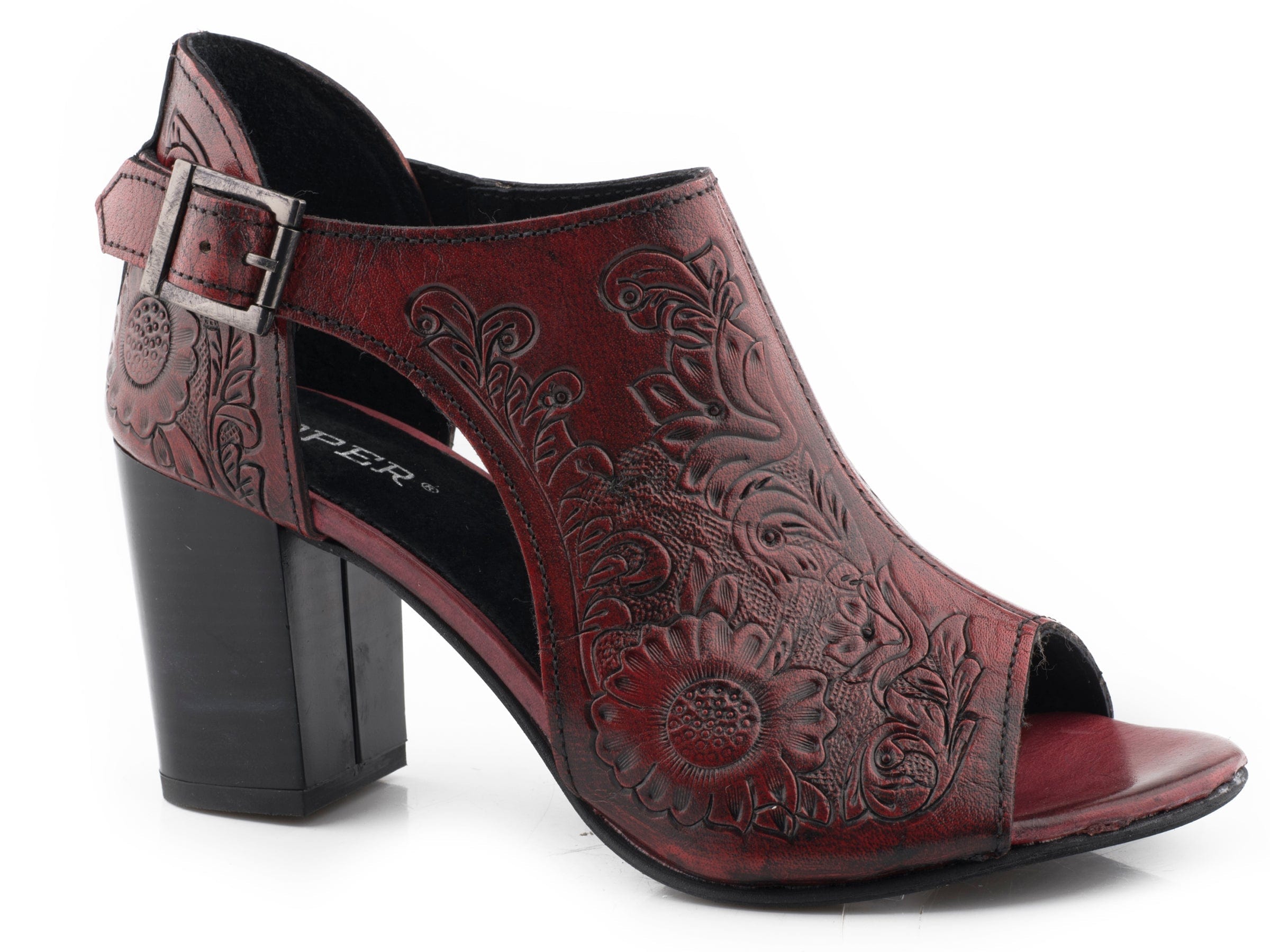 Roper Womens Red Floral Tooled Leather - Roper