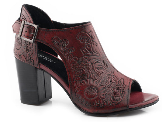 Roper Womens Red Floral Tooled Leather - Roper
