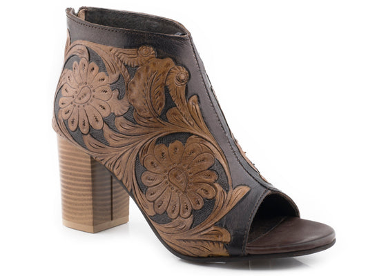 Roper Womens Tan And Black Tooled Leather - Roper