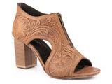 Roper Womens Natural Tooled Leather Front Zip - Roper