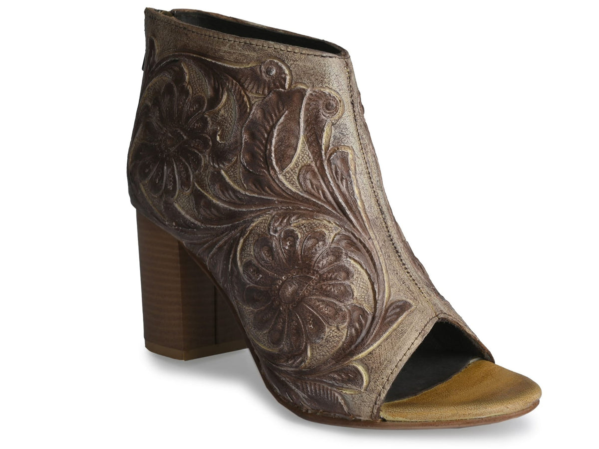 Roper Womens Tan And Brown Tooled Leather Boot