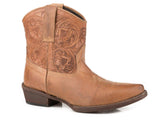 Roper Womens Tan Vamp With Tooled Shaft Leather Shorty - Roper - Flyclothing LLC