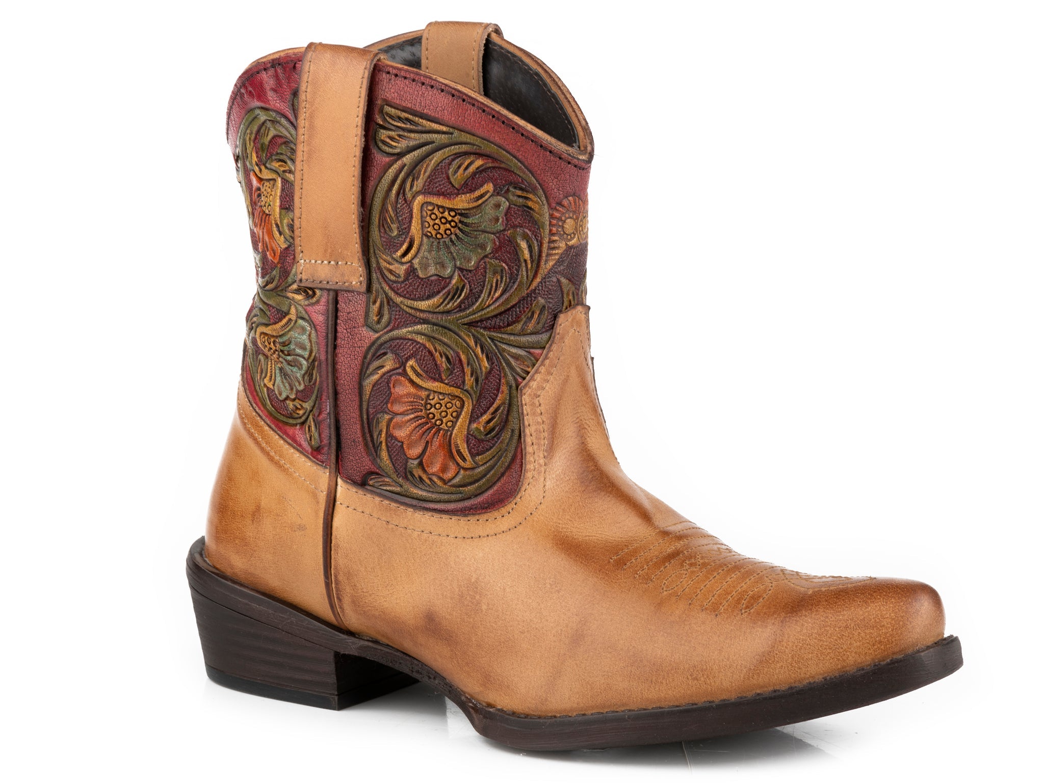 Roper Womens Tan Vamp With Painted Tooled Shaft Boot