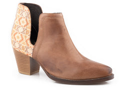 Roper Womens Tan Burnished With Aztec Heel Design - Roper