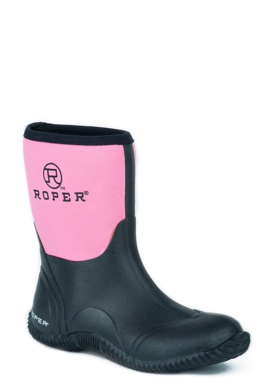 Roper Womens Barn Boot Black Rubber Bottom With Pink Neoprene Upper