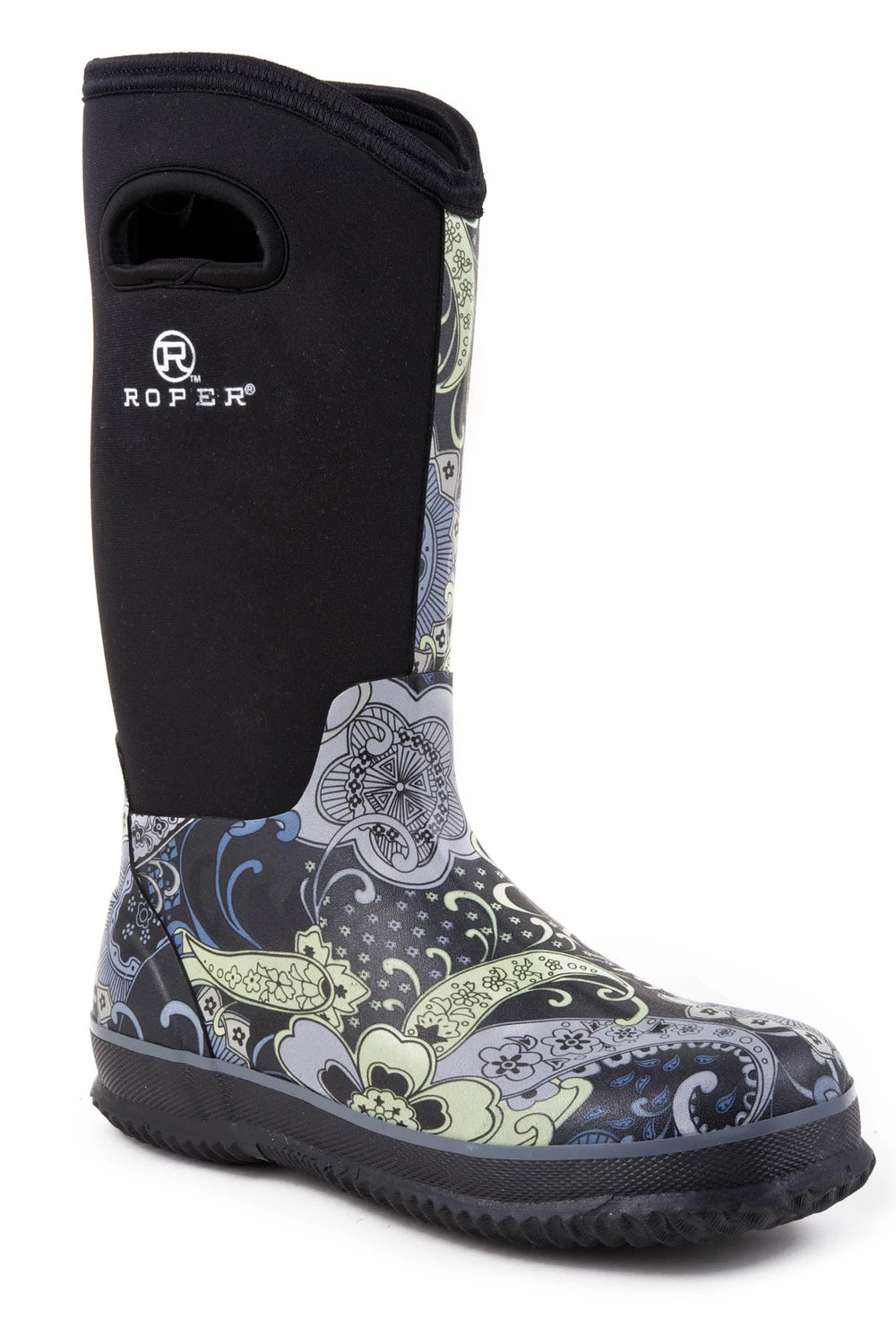 Roper Womens Barn Boot Paisley Print With Black Neoprene Upper - Roper