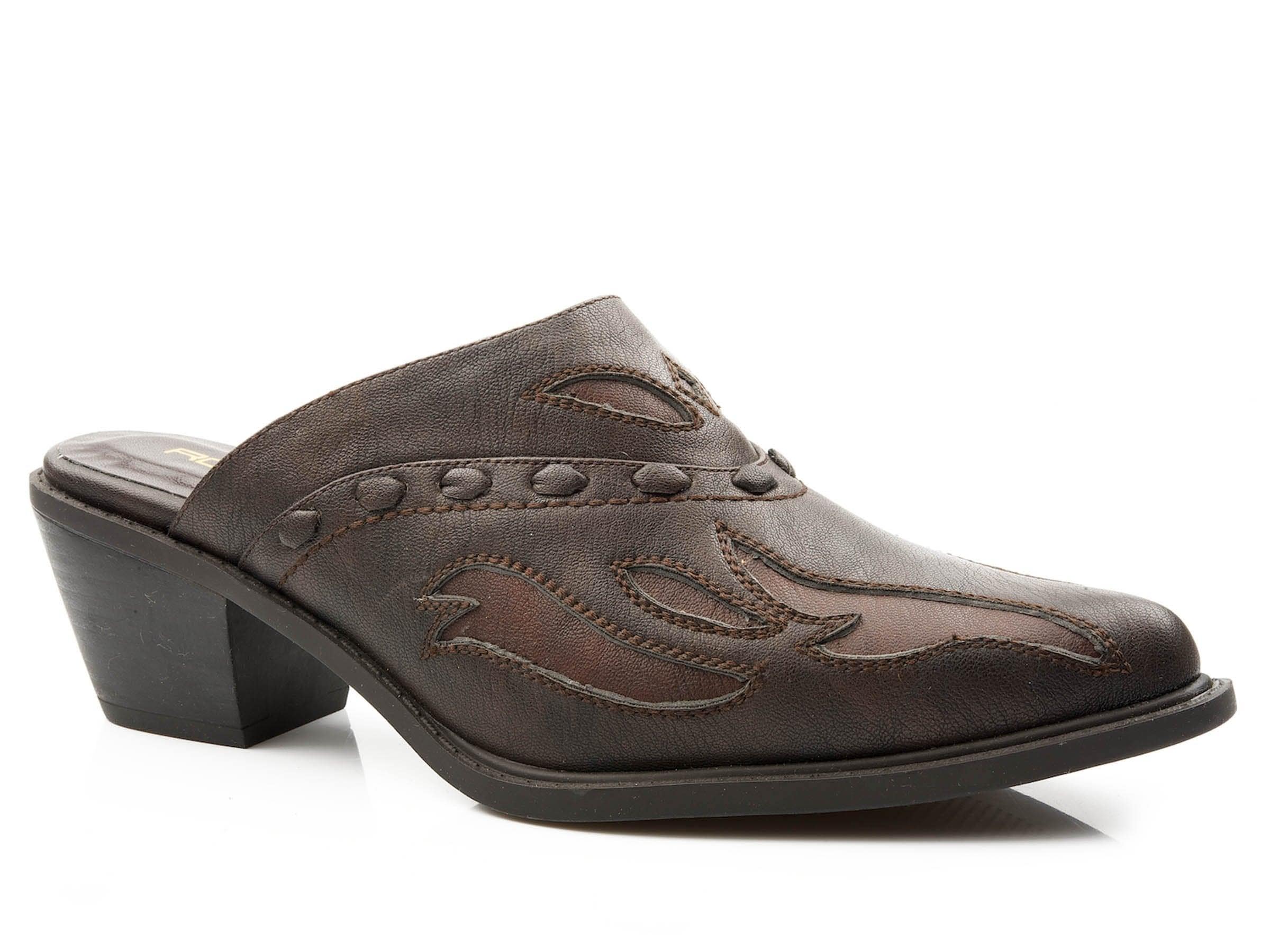 ROPER WOMENS FASHION MULE BROWN FAUX LEATHER WITH UNDERLAY - Roper