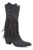 ROPER WOMENS FASHION COWBOY BOOT BLACK FAUX LEATHER FRING WITH STUD DESIGN - Roper