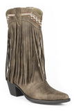 ROPER WOMENS FASHION COWBOY BOOT BROWN FAUX LEATHER FRING AND EMBROIDERED DESIGN - Roper