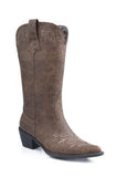 ROPER WOMENS FASHION COWBOY BOOT TAN ANTIQUED FAUX LEATHER WITH SCROLL EMBOIDERY - Roper