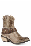 ROPER WOMENS FASHION SHORTY BOOT BURNISHED TAUPE FAUX LEATHER WITH ANTIQUE BRASS BUCKLE AND CONCHO - Roper