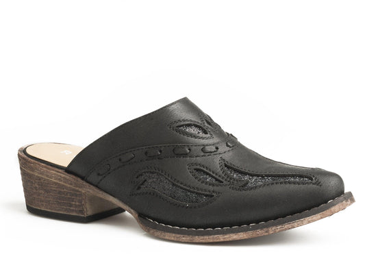 ROPER WOMENS SNIP TOE BLACK OPEN BACK MULE - Roper
