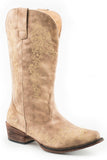 Roper Womens Fashion Cowboy Boot Vintage Beige Faux Leather And All Over Embroidery - Roper