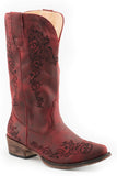 Roper Womens Fashion Cowboy Boot Vintage Red Faux Leather And All Over Embroidery - Roper