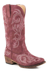 ROPER WOMENS FASHION COWBOY BOOT VINTAGE RASPBERRY FAUX LEATHER WITH WESTERN EMBROIDERY - Flyclothing LLC