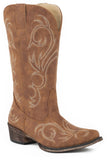 ROPER WOMENS FASHION COWBOY BOOT COGNAC FAUX LEATHER WITH ALL OVER EMBROIDERY - Roper