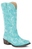 ROPER WOMENS FASHION COWBOY BOOT TURQUOISE FAUX LEATHER WITH ALL OVER EMBROIDERY - Roper