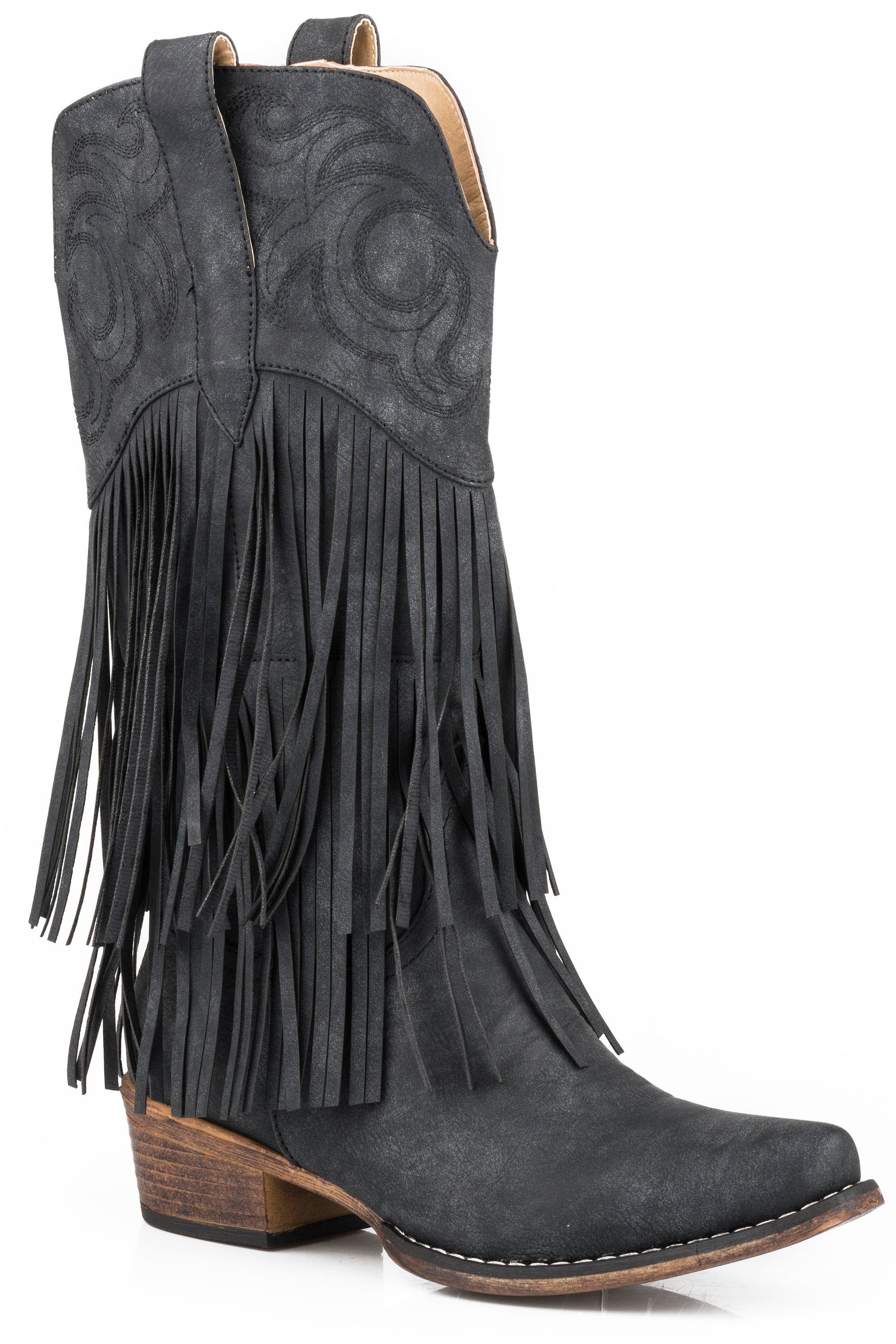 Roper Womens Black Smooth Fringe Boot - Roper