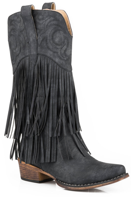 Roper Womens Black Smooth Fringe Boot - Roper