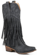 Roper Womens Black Smooth Fringe Boot - Roper