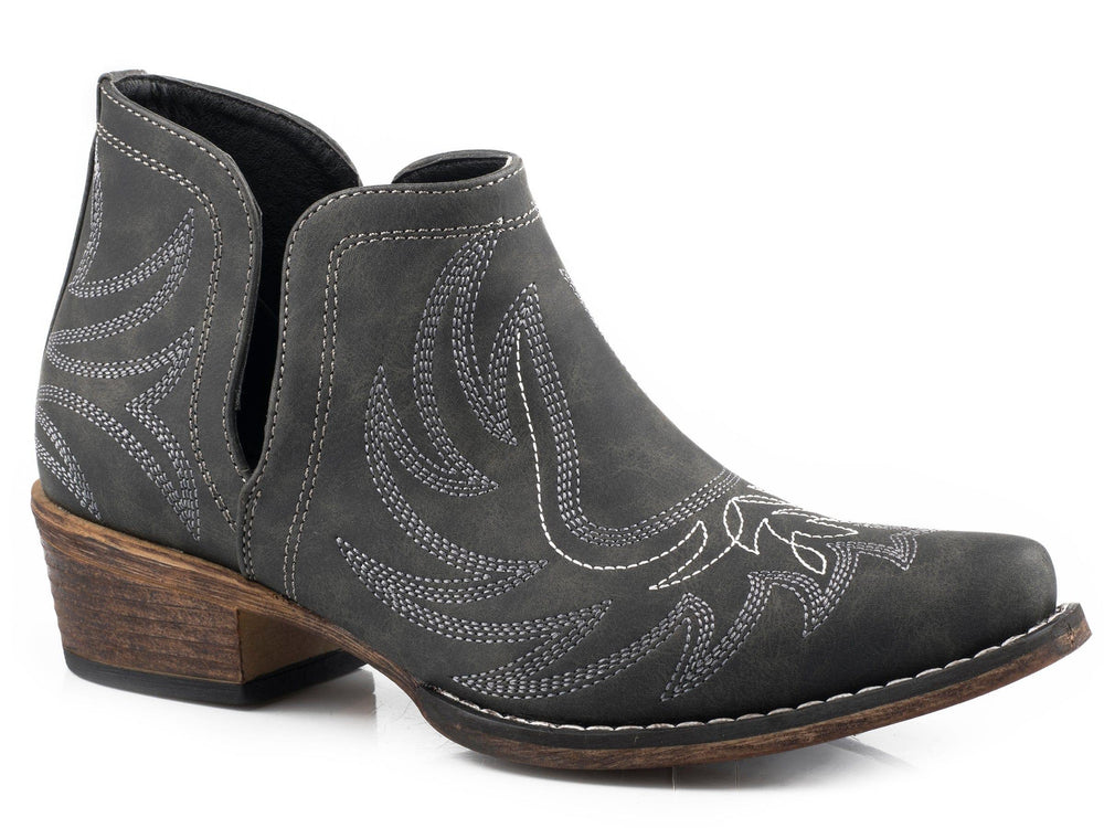 Roper Womens Snip Toe Black Faux Leather Ankle Boot - Roper