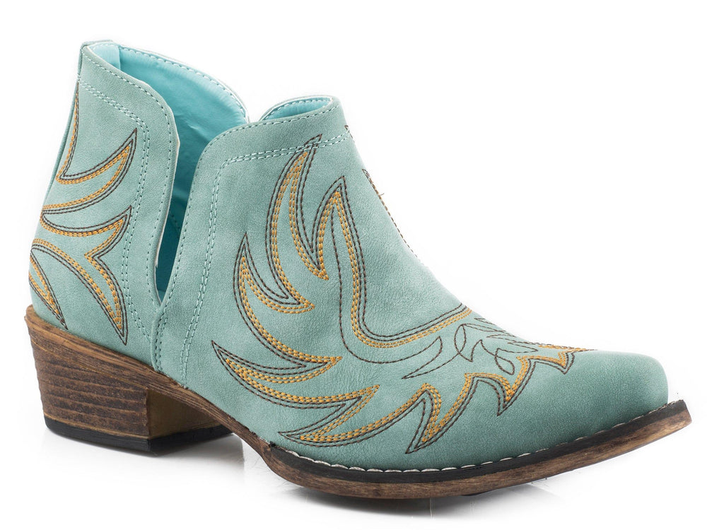Roper Womens Snip Toe Blue Faux Leather Ankle Boot - Roper