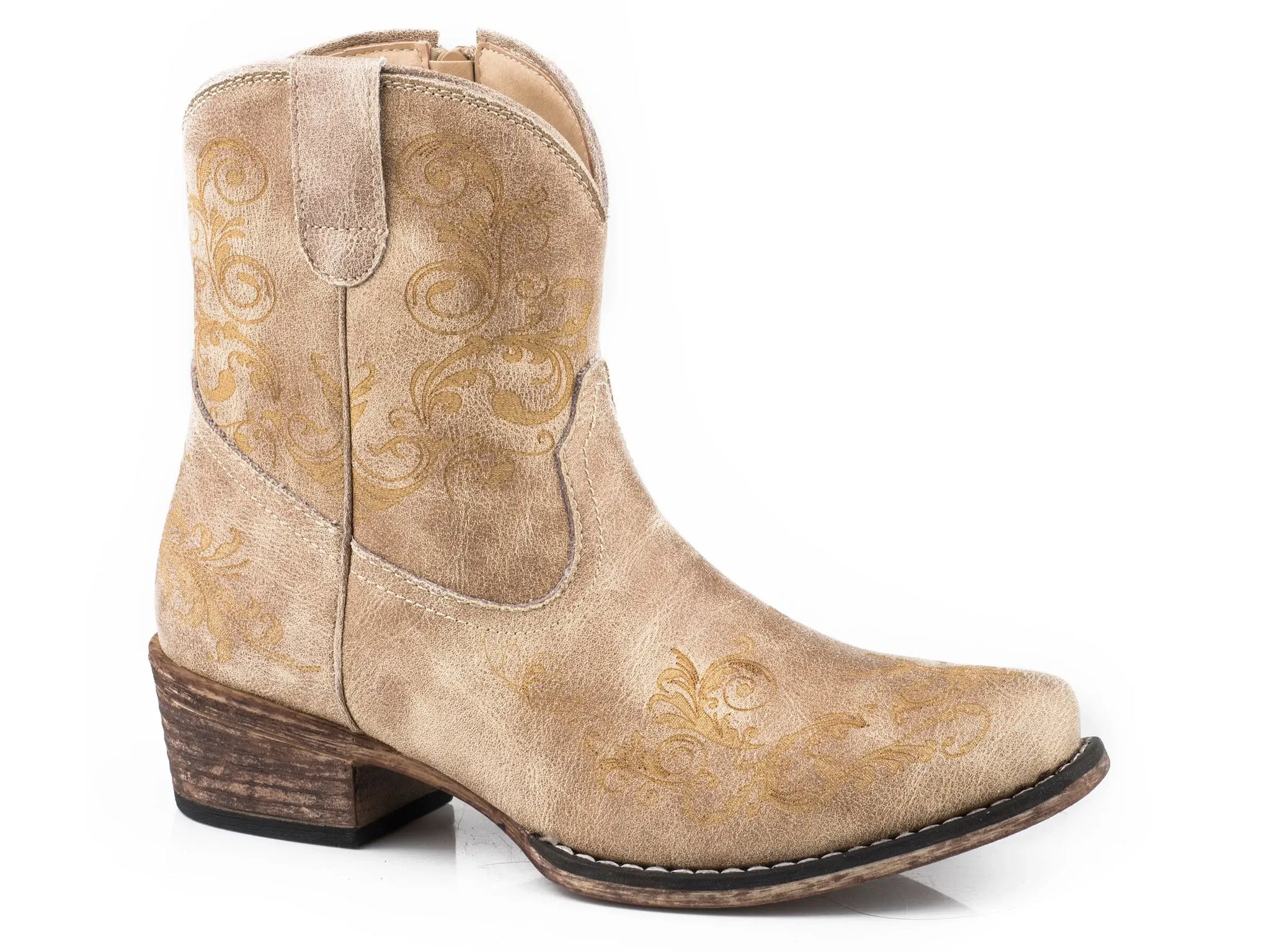 Roper Womens Vintage Beige Faux Leather Laser Shorty Boot - Roper - Flyclothing LLC