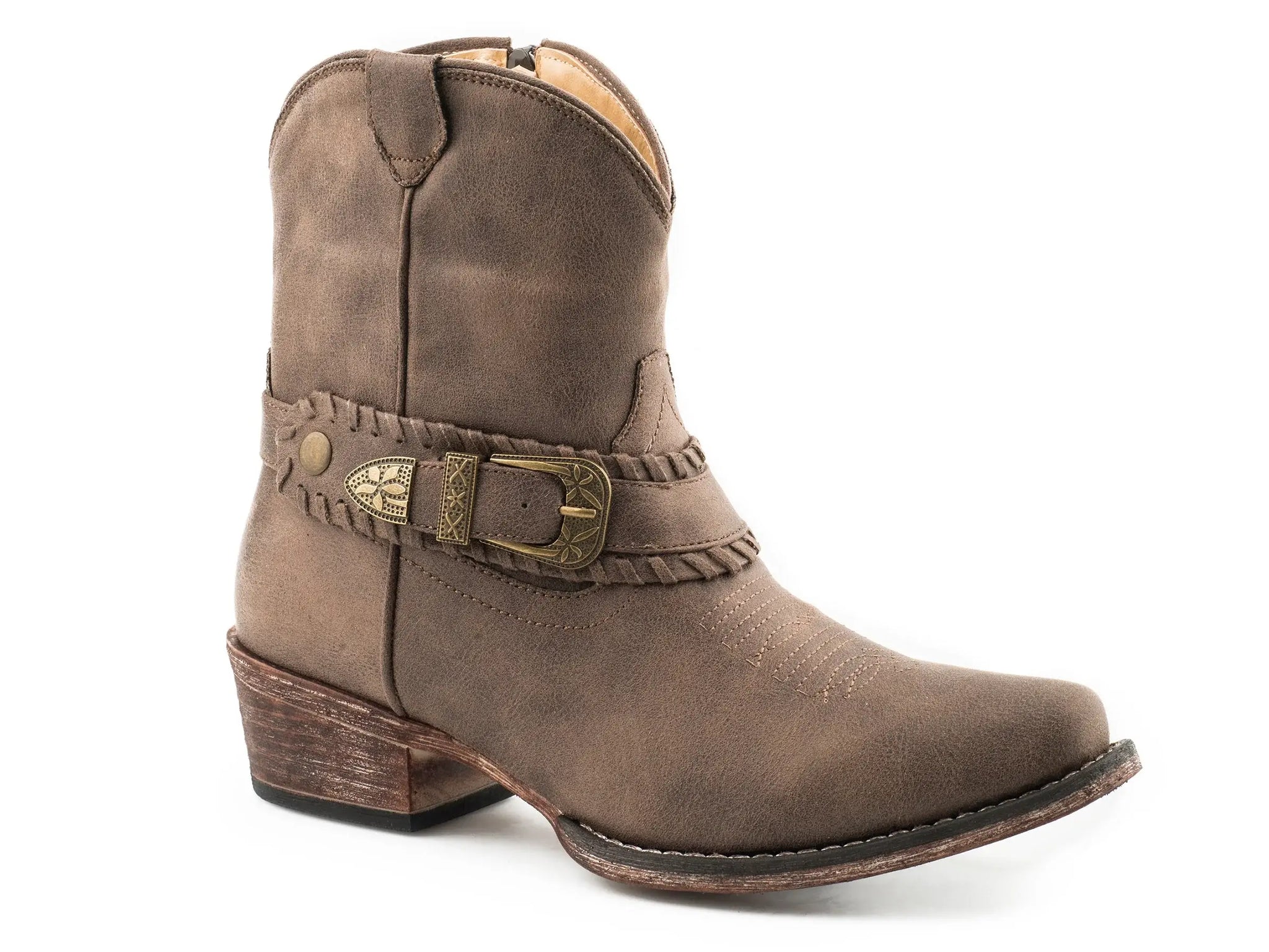 Roper Womens Fashion Shorty Boot Vintage Brown Faux Leather With Buckle - Roper - Flyclothing LLC