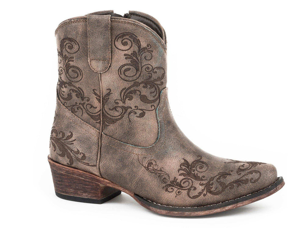Roper Womens Fashion Shorty Boot Vintage Brown Faux Leather Laser Western Design - Roper - Flyclothing LLC