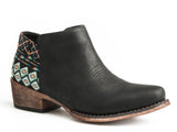 Roper Womens Fashion Ankle Boot Black With Fabric Heel With Side Zip - Roper