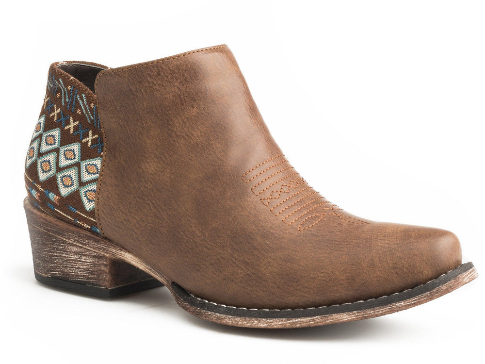 ROPER WOMENS SNIP TOE BROWN VAMP AZTEC HEEL - Roper