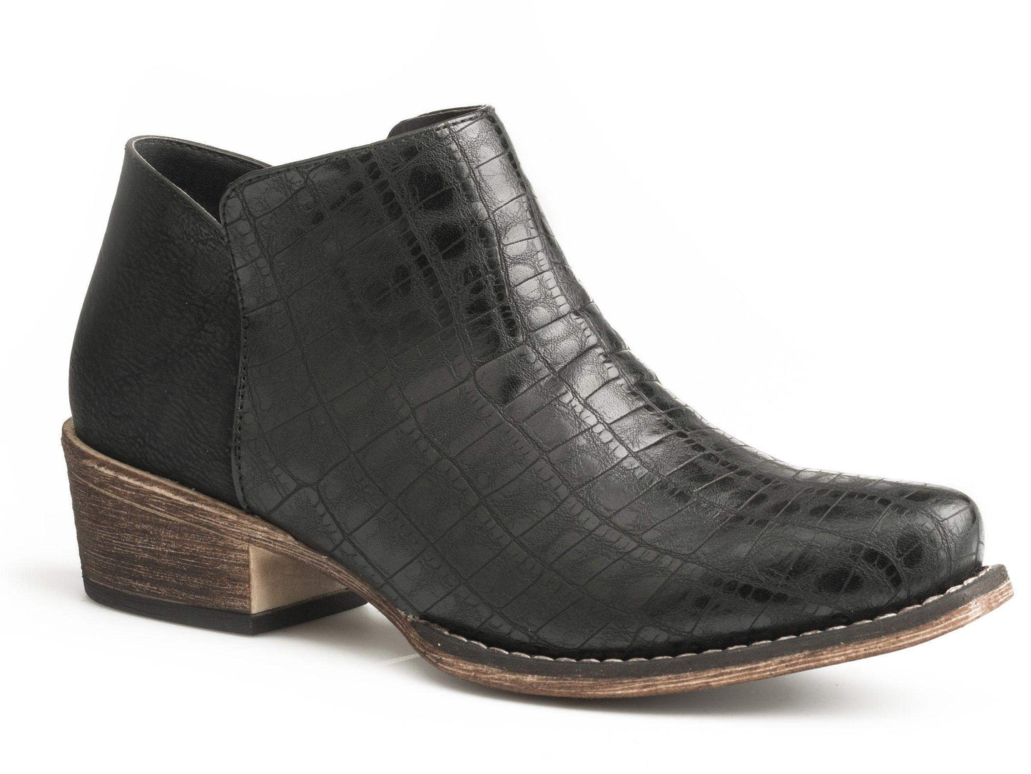 ROPER WOMENS FASHION ANKLE BOOT BLACK FAUX CAIMAN VAMP WITH SIDE ZIP - Roper - Flyclothing LLC