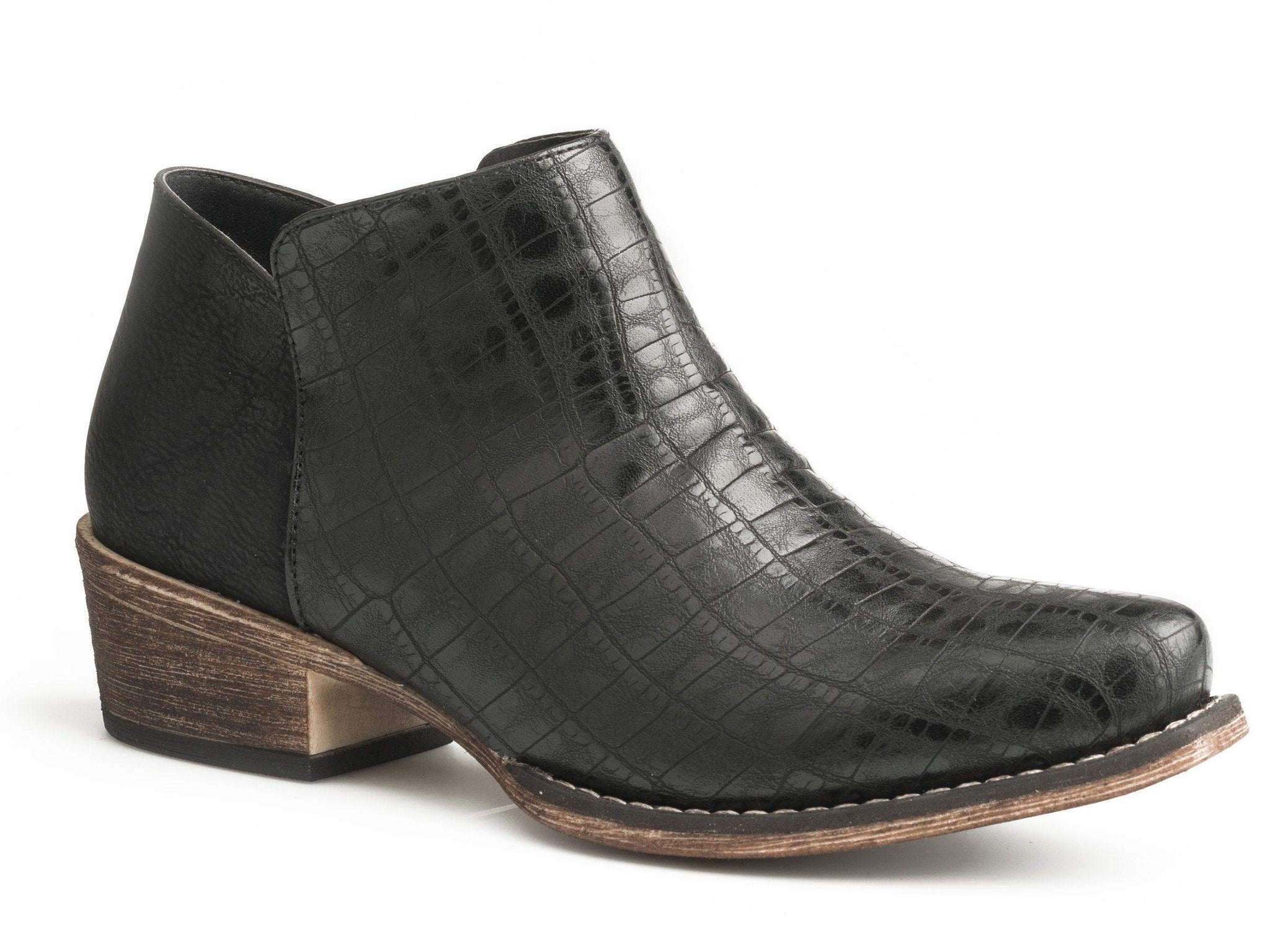 ROPER WOMENS FASHION ANKLE BOOT BLACK FAUX CAIMAN VAMP WITH SIDE ZIP - Roper - Flyclothing LLC