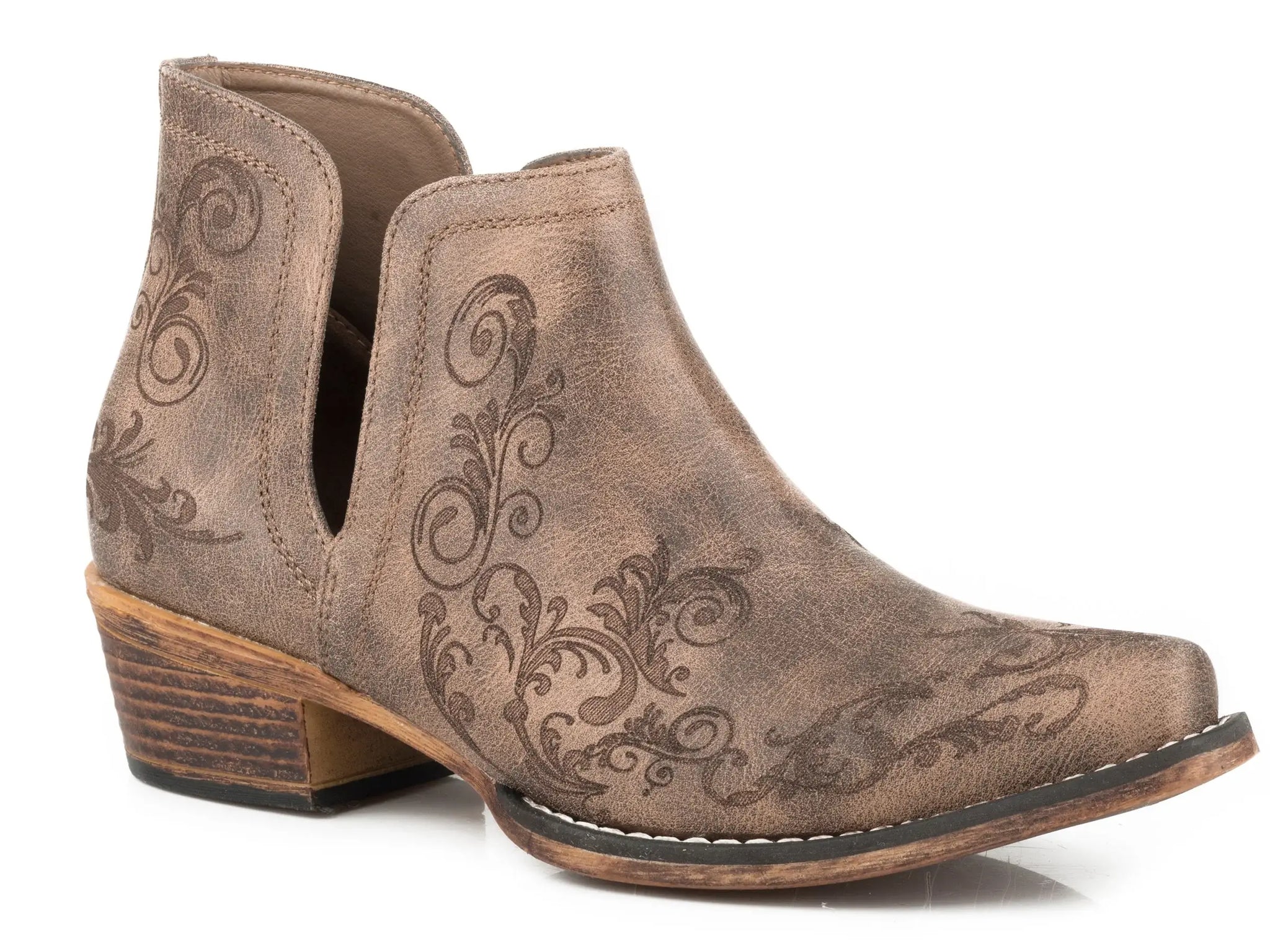 Roper Womens Snip Toe Brown Faux Leather Ankle Boot - Roper - Flyclothing LLC