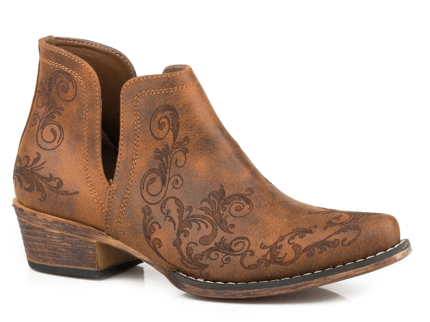 Roper Womens Snip Toe Cognac Faux Leather Ankle Boot - Roper - Flyclothing LLC