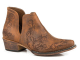 Roper Womens Snip Toe Cognac Faux Leather Ankle Boot - Roper