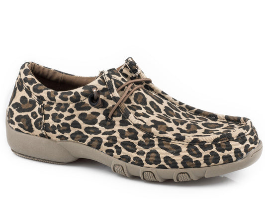 Roper Womens Tan Leopard Canvas Chukka With Two Eyelets  Elastic Laces - Roper