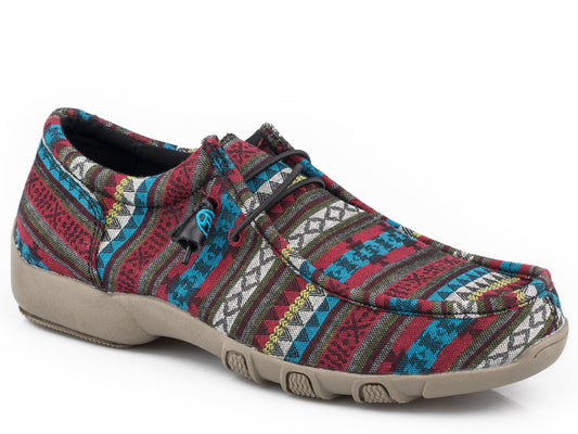 Roper Womens Blue Aztec Canvas Chukka With Two Eyelets  Elastic Laces - Roper
