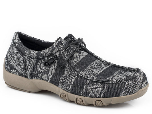 Roper Womens Black Aztec Canvas Chukka With Two Eyelets  Elastic Laces - Roper