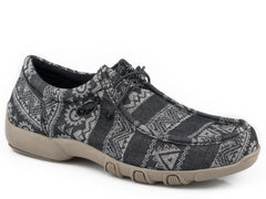 Roper Womens Black Aztec Canvas Chukka With Two Eyelets  Elastic Laces - Roper