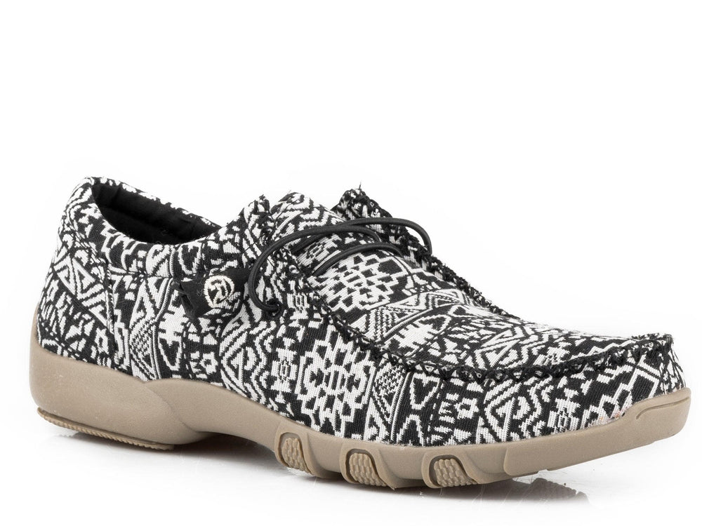 Roper Womens Black  White Aztec Canvas Chukka With Two Eyelets  Elastic Laces - Roper