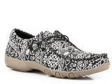 Roper Womens Black  White Aztec Canvas Chukka With Two Eyelets  Elastic Laces - Roper