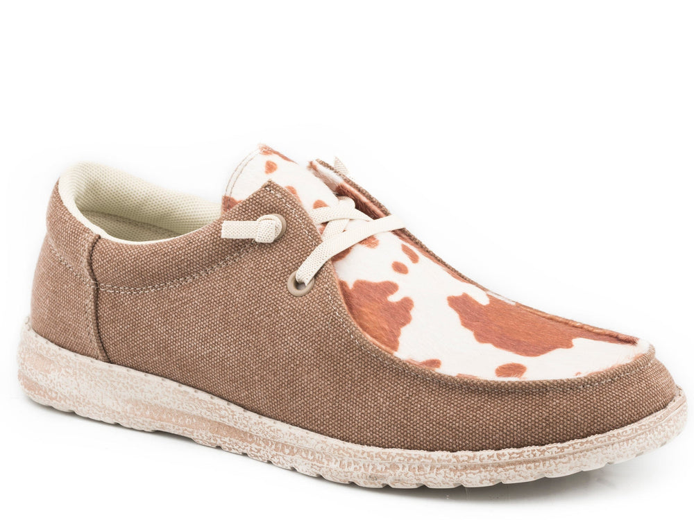 Roper Womens Brown Canvas With Cow Print Vamp - Roper